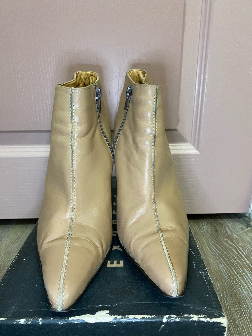ALDO Women's Tan Leather Pointed-Toe Ankle Boots